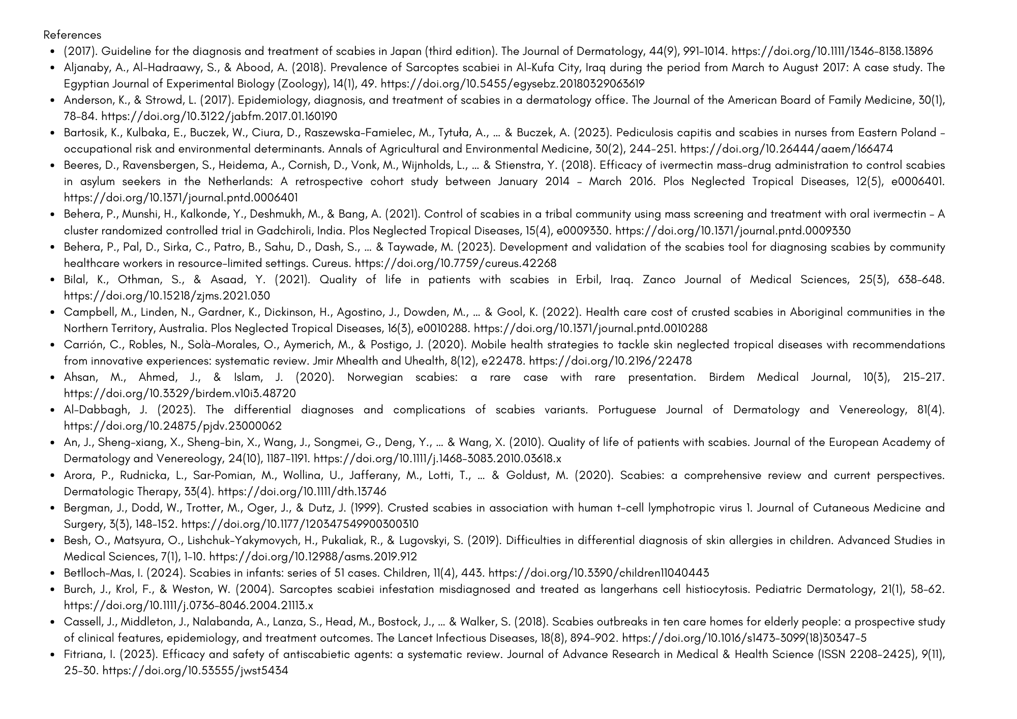 Scabies: recognition and Diagnosis for nurses paramedics and pharmacists